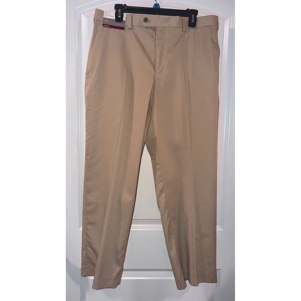 Louis Raphael Rosso Mens 36X29 Tan Classic Fit Flat Front Dress‎ Pants NWT